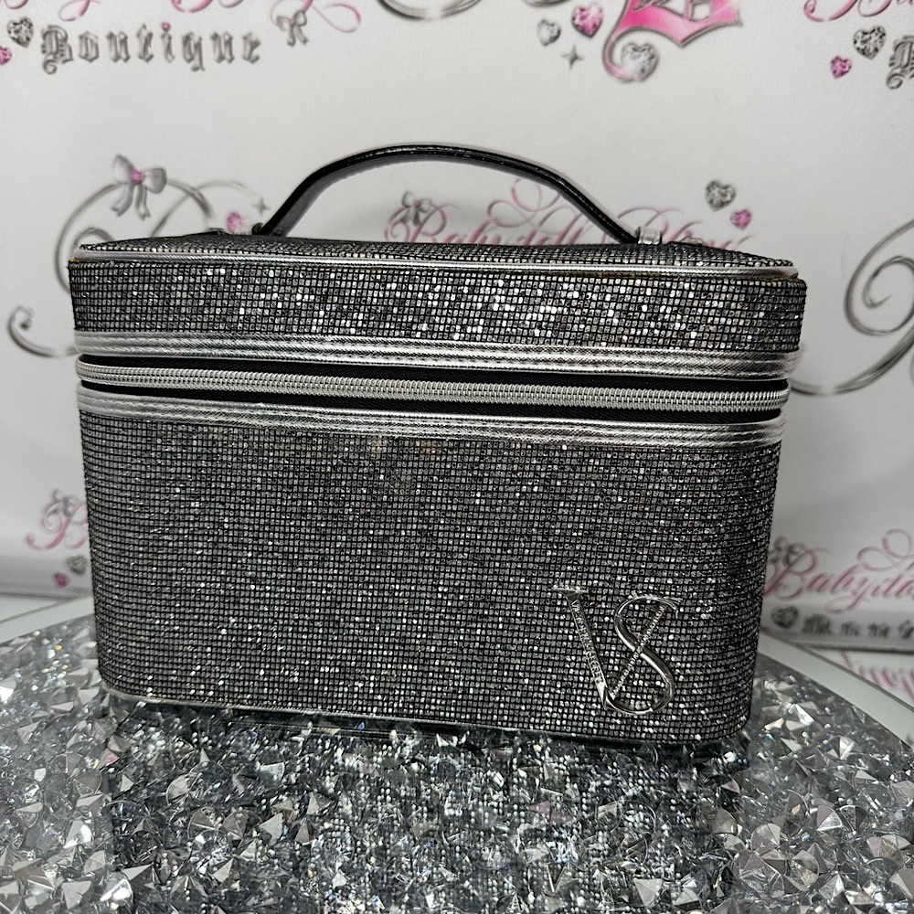 Victoria's Secret Silver Glitter Makeup Bag train case hard silver glitter ✨